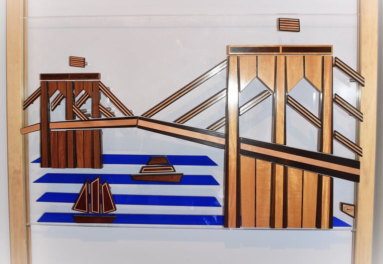 BROOKLYN BRIDGE adjustable wall art support pic-richWOODart.com-51"x30"-43 lbs.+supports 