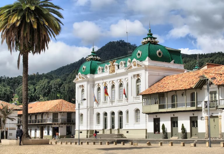 The historic colonial main square and cathedral of Zipaquirá town during an exclusive private day trip.