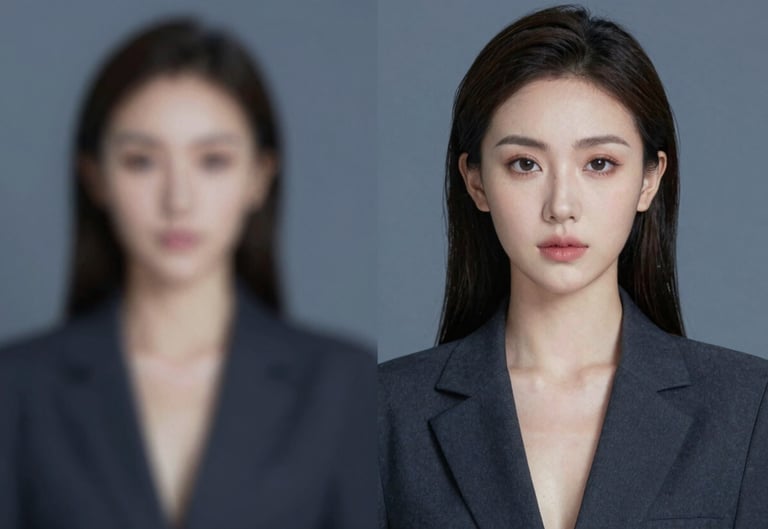 Portrait of a female talent with a modern, professional look, artistic lighting casting gentle shadows, fashion photography style, with #0B1E22 and #74A8AE color palette.