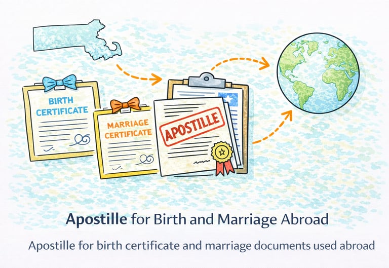 Apostille for birth certificate and marriage documents used abroad