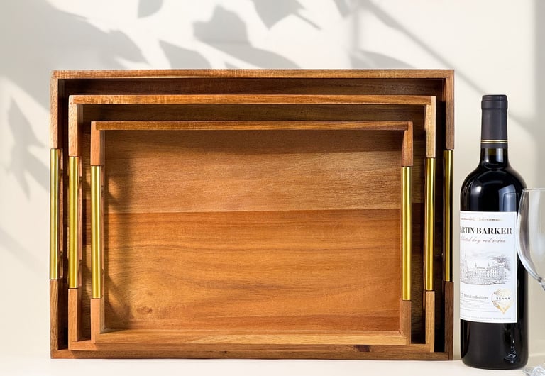Snazzora 3 pcs Acacia wood serving tray set