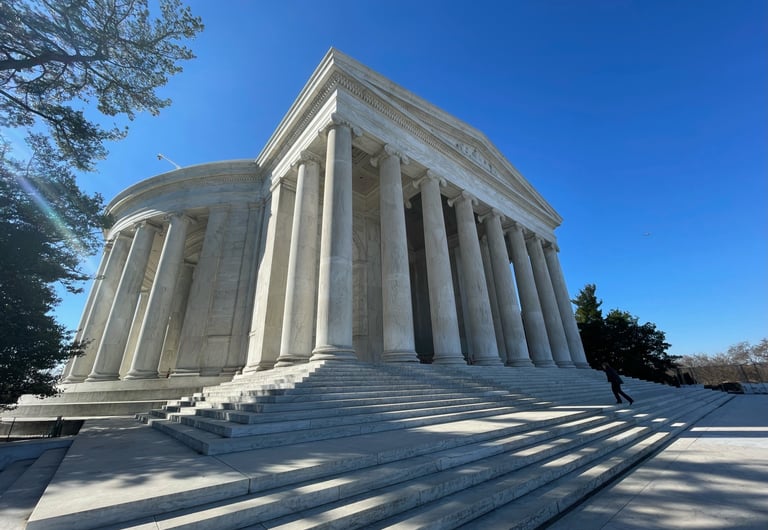 The Jefferson memorial a circular white building with white columns