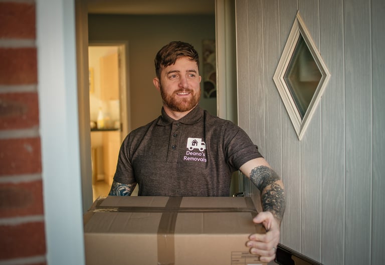 dean at deanos removals carrying a box
