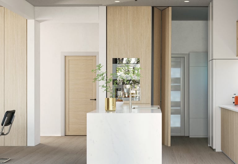 Une cuisine avec une table et des chaises.