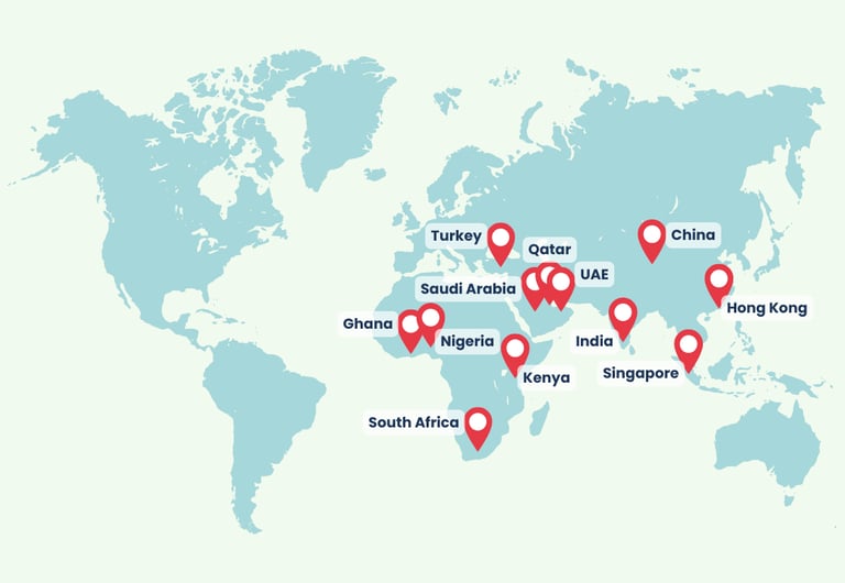 a map of the world with pins and pins on it