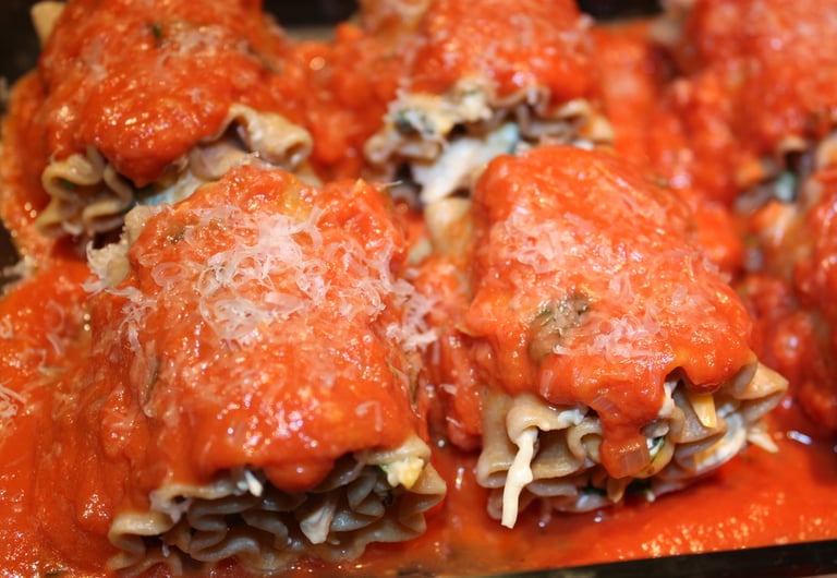 chicken lasagna rolls before being baked