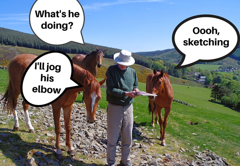 Gilbert being annoyed by curious horses