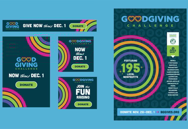 Poster and digital ads featuring campaign graphics