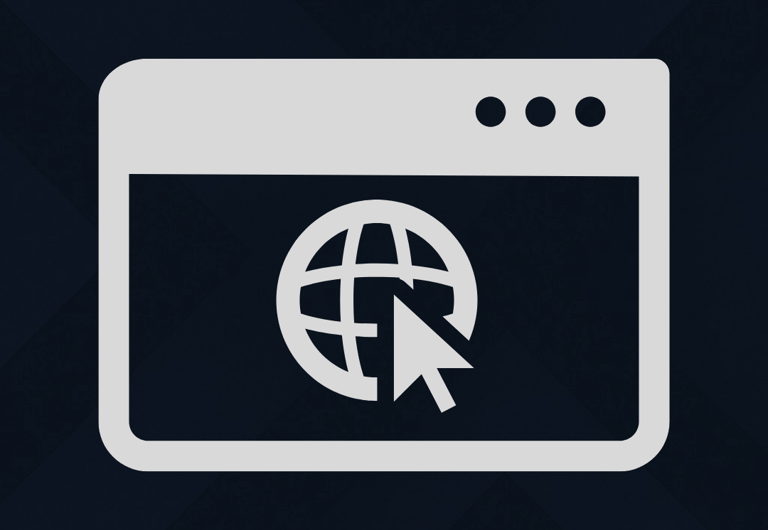 Minimal browser window icon with a globe and cursor, symbolizing websites and online navigation.