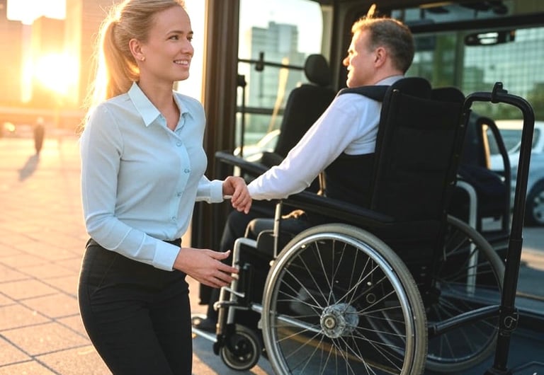 a woman in a wheelchair is shaking hands with a man in a wheelchair