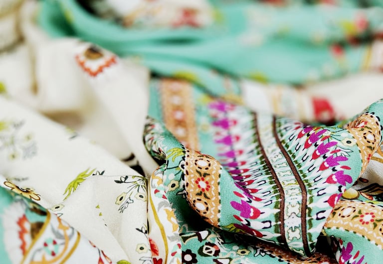 Custom paisley motif print for designer bridal lehengas on crepe