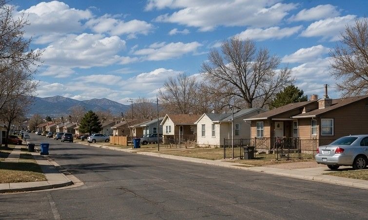 residential street in Fountain Colorado Springs showing older affordable housing stock south of Colorado Springs