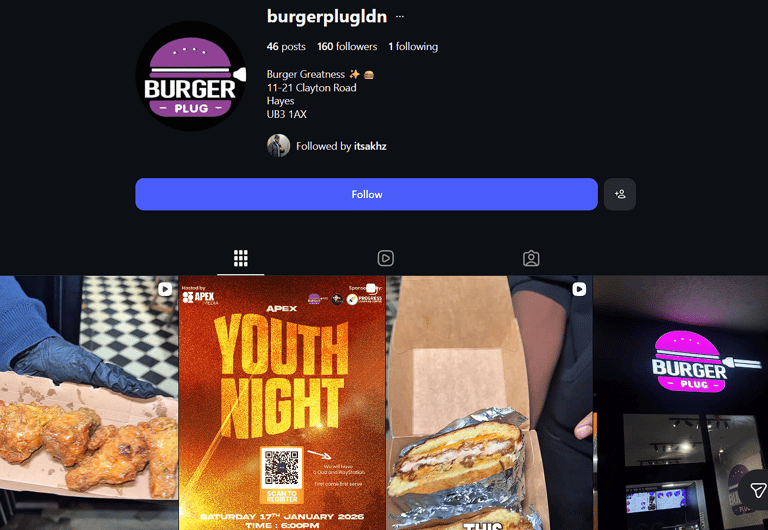 Burger Plug Instagram Page Built By EngageLab