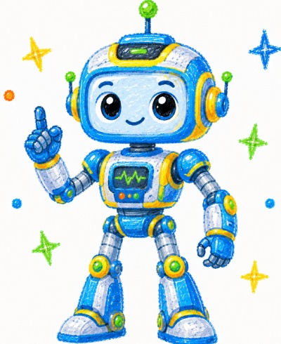 Robot humanoide azul que representa programación y descubrimiento.