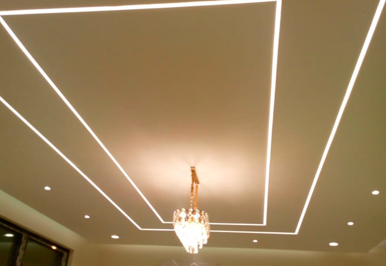 Modern Gypsum Ceiling Design with Shadow Gap and Hidden LED Lighting for Homes, Villas, Offices and