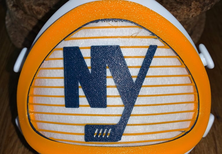 flo-56: Flomask with NY hockey logo decoration
