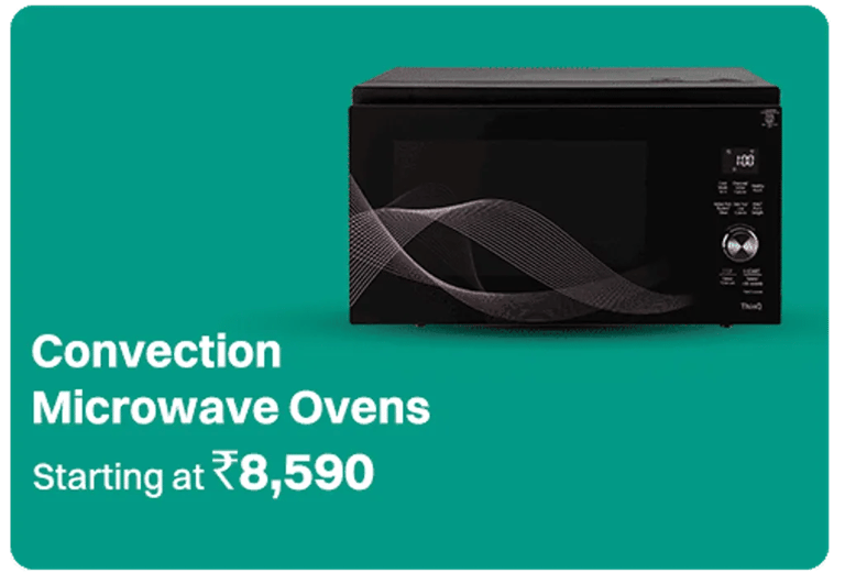 Black convection microwave oven with wave design and digital display on a green background.