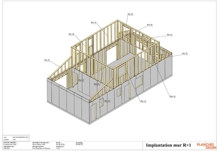 Plan générale des murs ossature bois