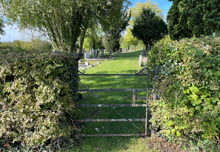 Entrance to St James Churchyard Annex, Defford which is undergoing Renovation & Rewilding