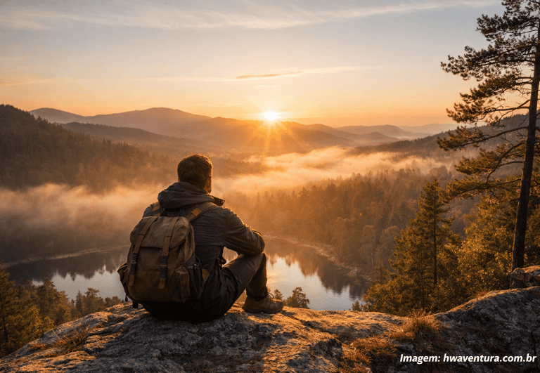 Homem contemplando o nascer do sol na natureza refletindo sobre Romanos 1:20 e a criação de Deus