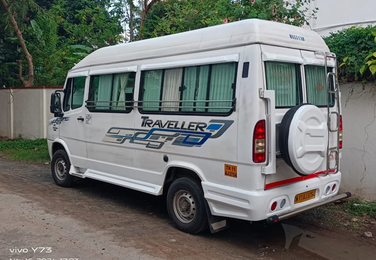 12-seater tempo traveller available for group tours in Chennai – Sri Krishna Travels.
