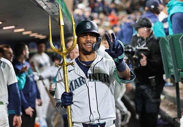 Julio Rodriguez following a home run he hit against the Astros on April 11, 2026