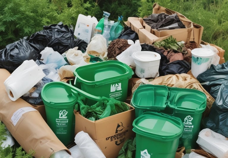 A close-up of biodegradable packaging breaking down naturally on soil.