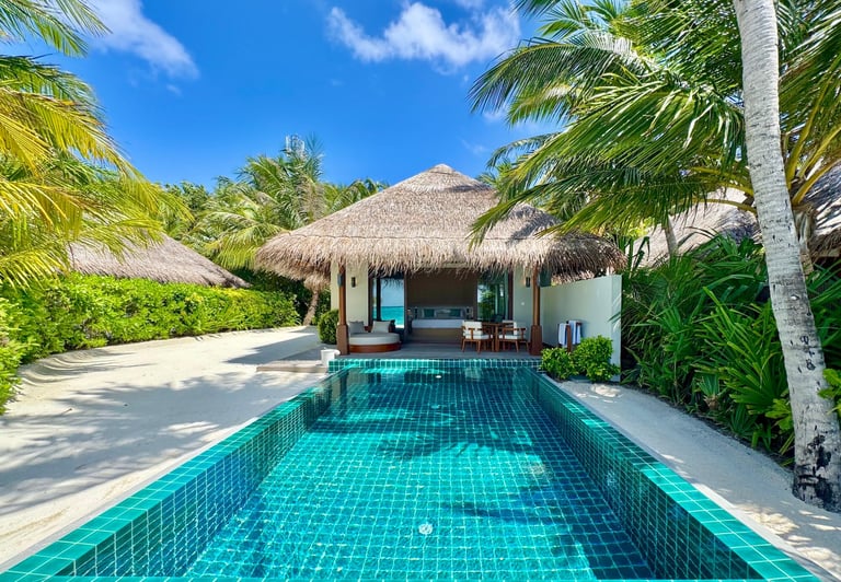 Huvafen Fushi Maldives deluxe beach bungalow with pool