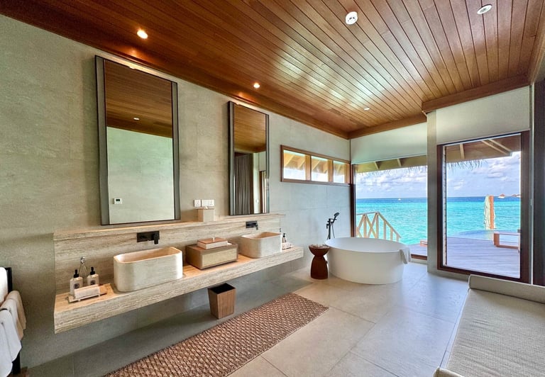 Huvafen Fushi Maldives two bedroom ocean pavilion with pool bathroom