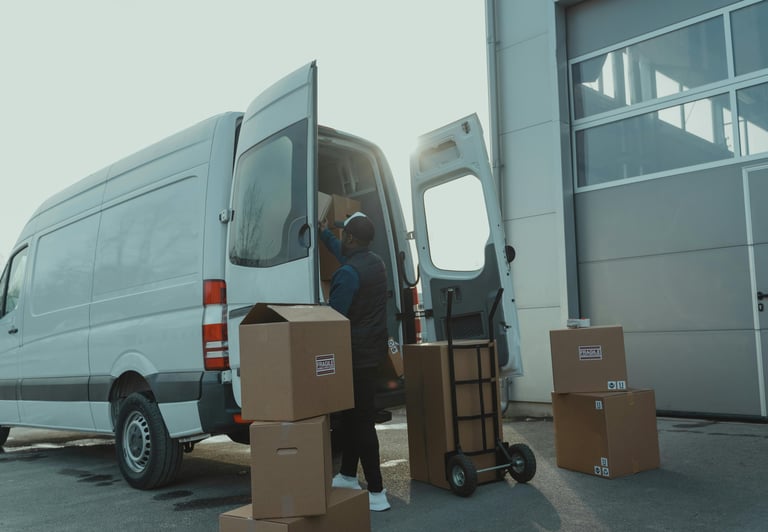 a man is moving boxes of boxes into a van