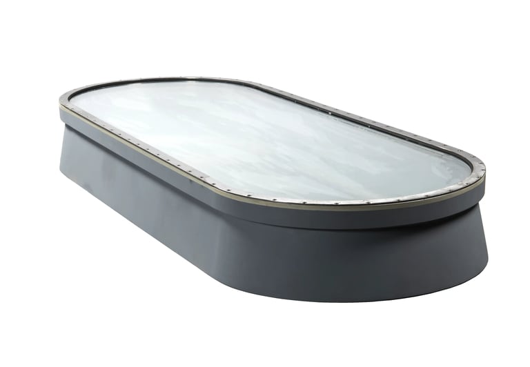 Fixed oblong ship window in steel and stainless