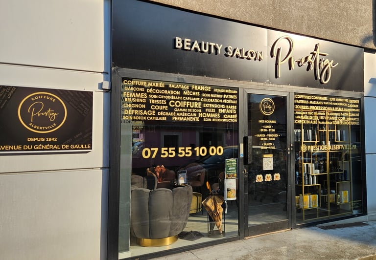 FACADE VITRINE SALON COIFFURE PRESTIGE