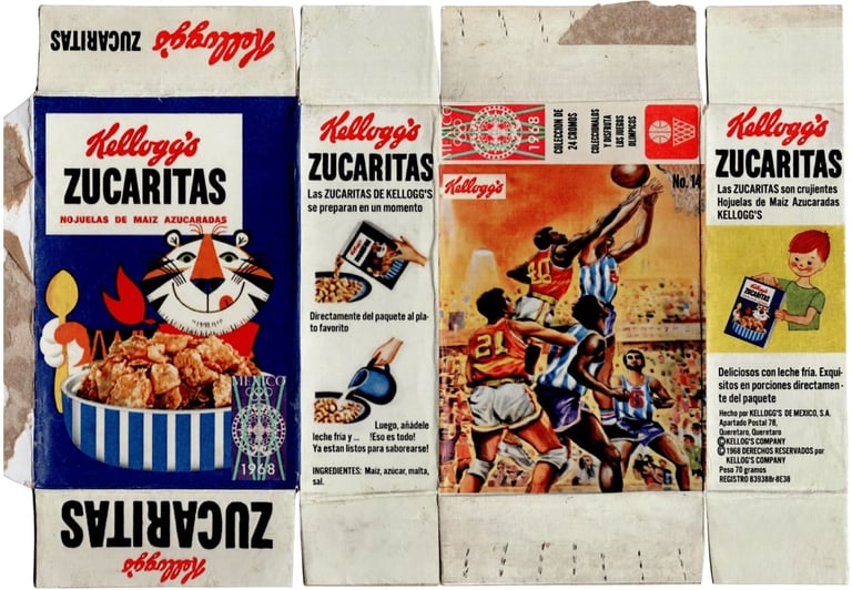 1968 Kellogg's Zucaritas Mexico Olympics Basketball Cereal Card Box Complete