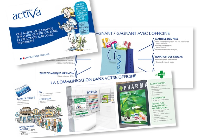 Aide de vente pharmacie pour le laboratoire Activa, réalisé par infographiste freelance à Carros