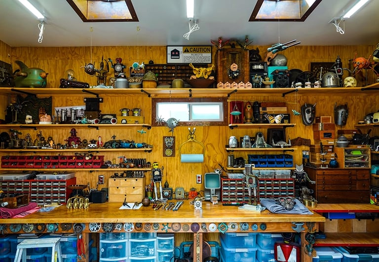 Workshop bench of artist Tal Avitzur.