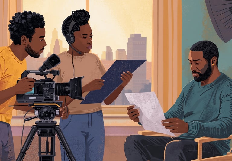 black art of people doing a tv show