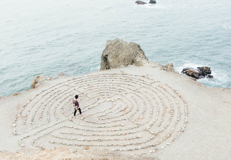 a man walking through a maze 