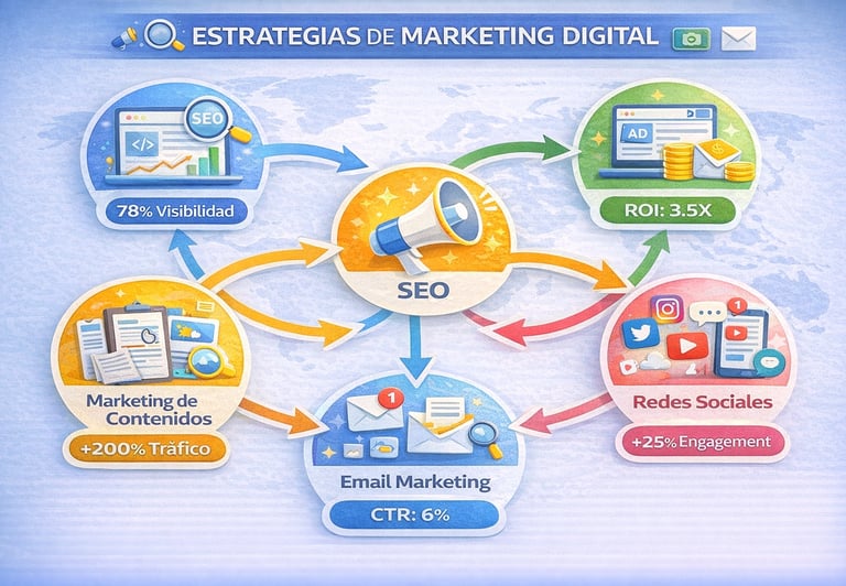 Mapa comparativo de las mejores estrategias de marketing digital para empresas 2025