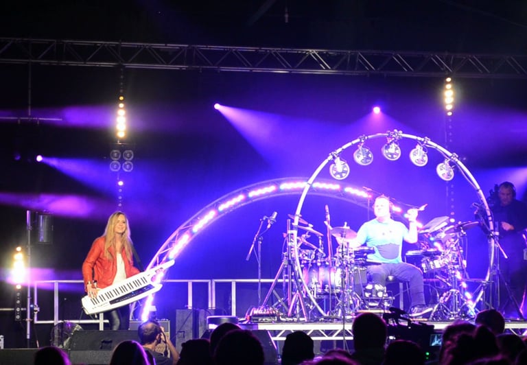 keyboard player and drummer live onstage