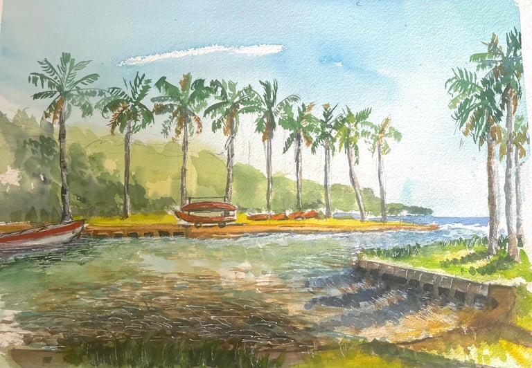 a painting of a boat on a body of water