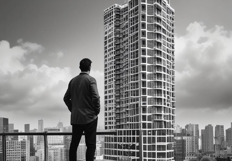 man standing near high-rise building