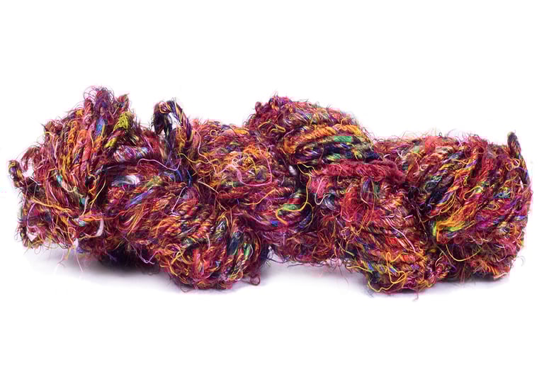 multicolour banana fiber yarn. vibrant colour and chunky yarn.  good for weaving fabrics