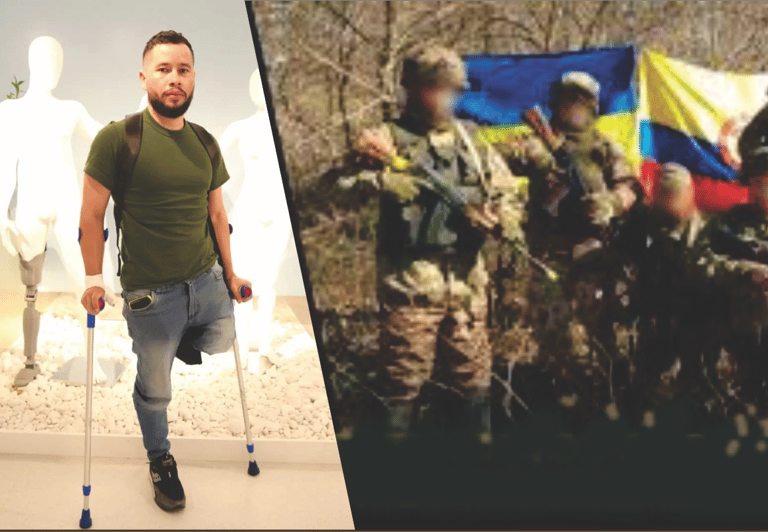 Soldado mutilado y mercenarios colombianos