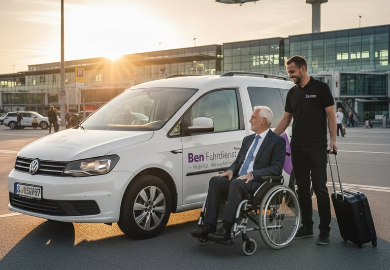 Barrierefreier Flughafentransfer Berlin BER: Rollstuhlfahrzeug am Terminal-Eingang