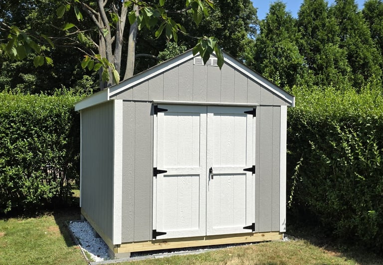 8x10 wooden storage shed with durable construction and classic design for versatile outdoor storage.