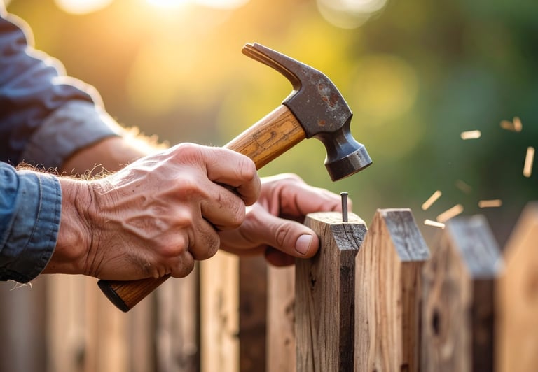 Hand hammering nail into fence – symbolising the systematic development of effective protection