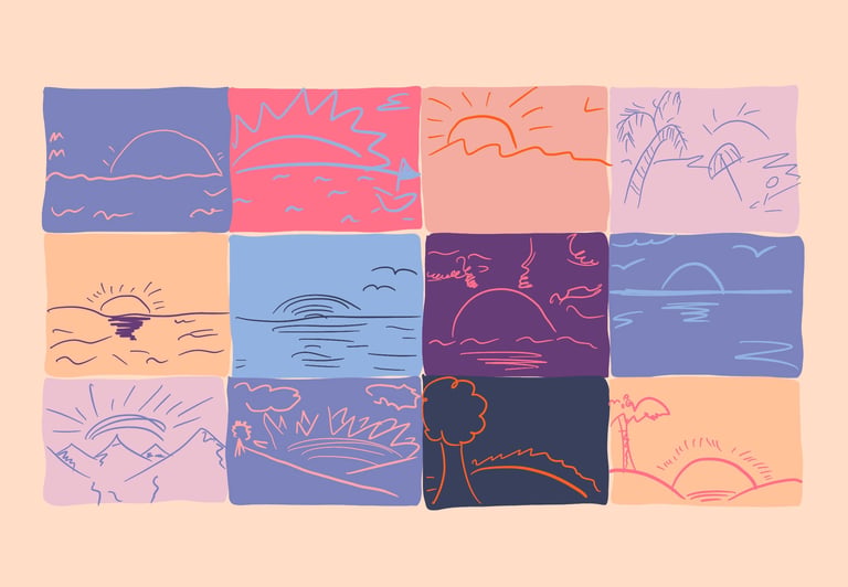 Könül Kina Bayramova typical doodles sunset flat illustration