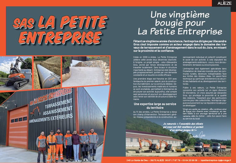 Article de presse – Une vingtième bougie pour La Petite Entreprise, Alièze