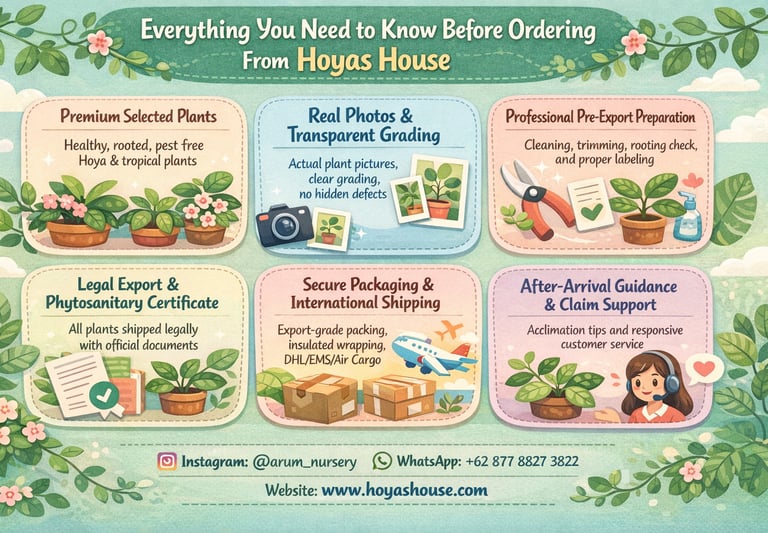 Infographic about Hoyas House Hoya plant exporter services and key benefits for international buyers