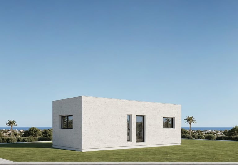 a house with a large lawn and palm trees